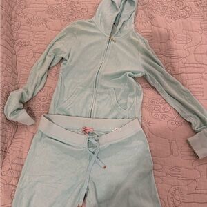 JUICY COUTURE Aqua Velour Zip Hoodie & Drawstring Pants Set